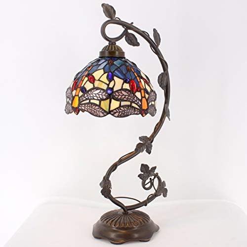 WERFACTORY Tiffany Lamp Stained Glass Table Lamp Dragonfly Style Desk Light