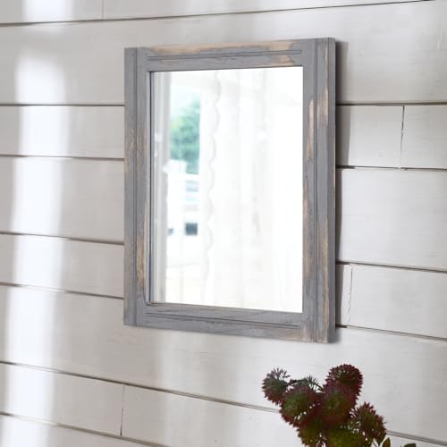 AAZZKANG Wood Framed Mirror Rectangular Rustic Wall Mirrors Decorative Large 20"x16" for Farmhouse Bathroom Living Room Bedroom Grey