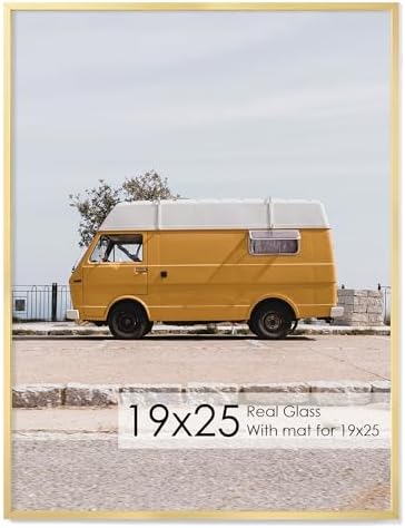 Fun Memories 19x25 Metal Picture Frame - High End Aluminum Frames with Real Glass for Diplomas, Certificates, and Wall Art, Mounts Horizontally or Vertically, Gold, 1 Pack