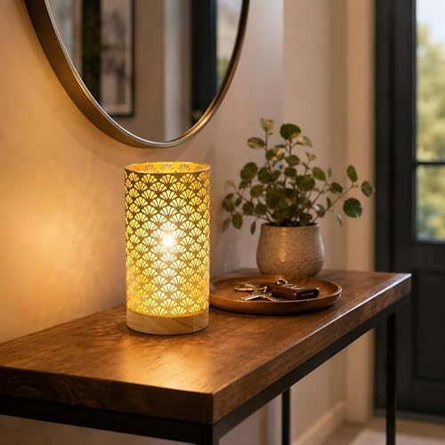 JHY DESIGN Battery Operated Table Lamp, 9" H Medium Decorative Lamp with LED Bulb and 6-Hour Timer, Gold Metal Accent Light for Bedroom, Living Room, Patio, Wedding Table Decor