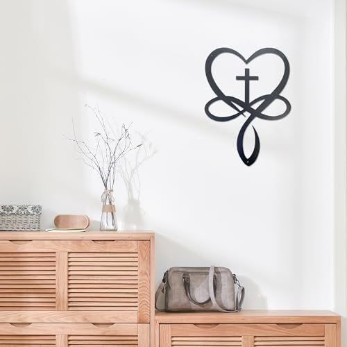 Natrlart Metal Infinity Heart Cross Wall Decor, Crosses Wall Art Home | Heart And Love Sign Wall Art, Love Gift For Wedding Home Bedroom Living Room Decoration（Black Iron Vein)