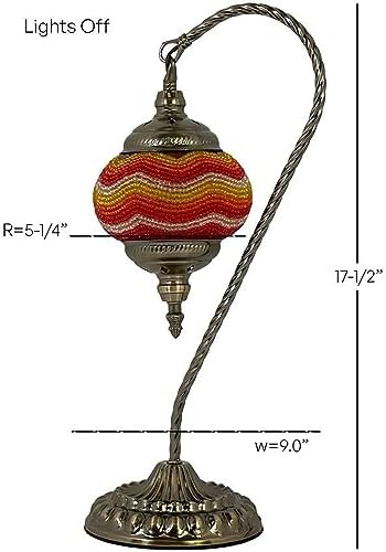 SILVERFEVER Handcrafted Mosaic Turkish Lamp Moroccan Glass Table Desk Bedside Light Bronze Base with E12 Bulb (Red Yellow Lines Lattern)