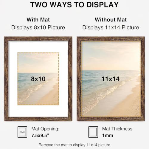 Vittanly 11x14 Picture Frames Set of 5, Wall Gallery Photo Frames, Brown