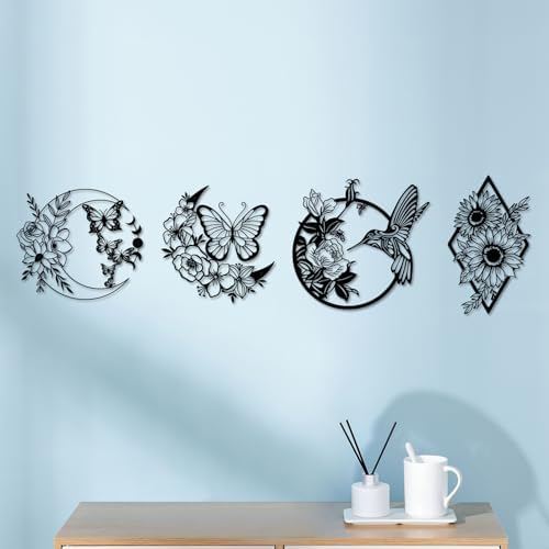 ruelen Metal Sunflower Wall Art,Boho Floral Wall Decor Home Decor | 15.7"x9.4"Black Abstract Wall Art for Living Room,Bedroom,Bathroom,Kitchen,Home,Office,Wall Hanging Decor Indoor & Outdoor