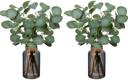 Artificial Eucalyptus Stems Fake Plants in Glass Vase with Faux Water