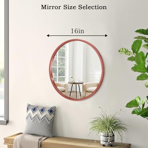AOAOPQ Aluminum Tempered Glass Framed Bathroom for Wall Mounted Round Vanity Hanging Mirror for Bathroom Bedroom 16 inch Red Mirror