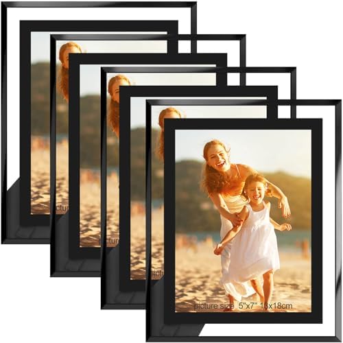 HIKWADERY 5x7 Picture Frames Black - Set of 4, HD Real Glass 5 by 7 Photo Frame for Tabletop Display, Wedding Birthday Mothers Day Gifts (5 x 7, Black)
