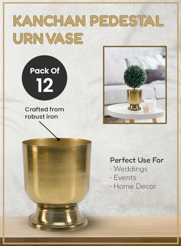 Serene Spaces Living 6.5" Kanchan Pedestal Urn Vase, Gold Metal Vases for Centerpieces, Home Decor, Wedding, Parties, Floral Arrangements, Cachepot, Potpourri, Catchall, Pack of 12