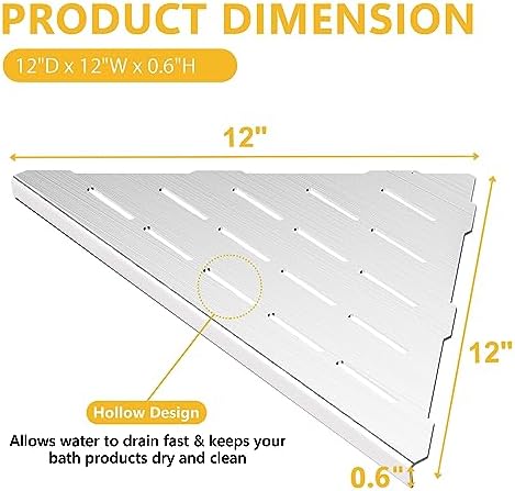 Neodrain 12 Inch Brushed Corner Wall Shelf for Tile Wall Insert, Set of 2