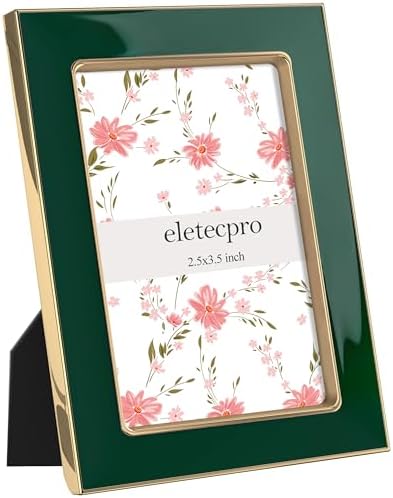 eletecpro 2.5x3.5 Enamel Picture Frame with Real Glass Cover, Green, 2-Pack