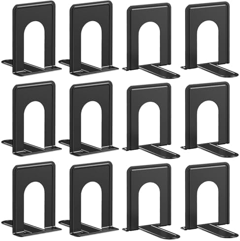 Optomni Book Ends, Bookend Supports Heavy Duty Metal Bookend Support, Book Ends Supports for Shelves Decor Home Office School (6 Pairs/12 Pieces, Black)