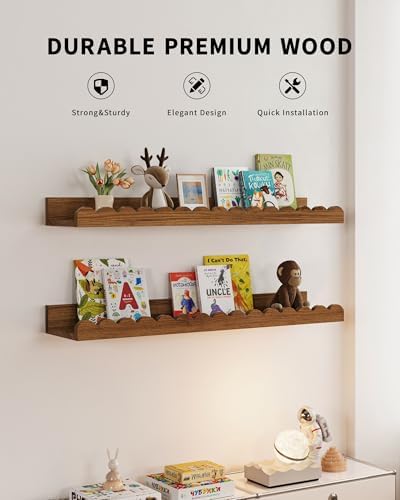 Shario Nursery Book Shelves, 4-Pack White Floating Shelves for Wall Kids, Scalloped Shelves, Wall Book Shelves for Bedroom Kids, Toddler Room, Baby Room, Nursery Decor