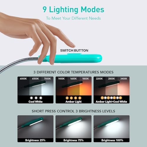 VAVOFO Rechargeable Book Light, Blue Light Blocking, Amber 1600K Clip On Reading Light, Eye Care 7 LEDs Kids Book Light for Reading in Bed with Power Indicator for Bookworms (Emerald Green)