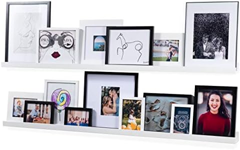 Wallniture Denver White Modern Wall Mount Floating Shelves – Long Narrow Picture Ledge - 56 Inch Long Set of 2 - Mounting Hardware Included