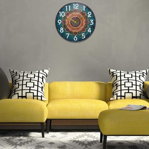 Naanle Vintage Mandala Pattren Round Wall Clock, 12 Inch Silent Battery Operated Quartz Analog Quiet Desk Clock for Home,Office,School