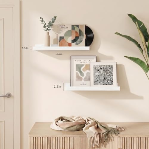 White Picture Ledge Shelves, 16 Inch Floating Wall Shelf Set of 2