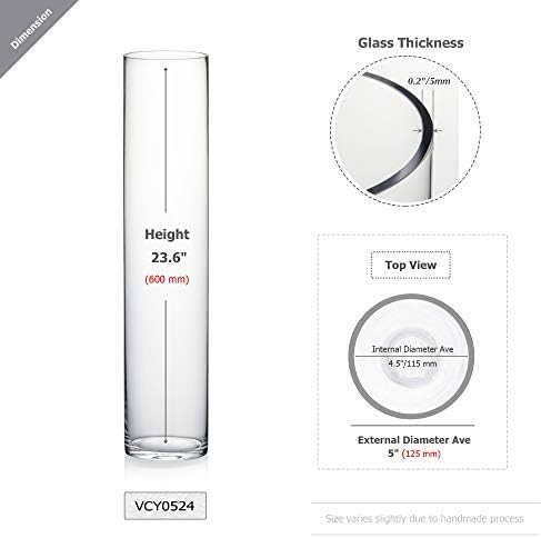 WGV Cylinder Vase Bulk, Diameter 5", Height 24", Clear Glass Floral Planter Container, Tall Centerpiece Arrangement for Wedding Party Event Home Office Decor, 6 Pieces