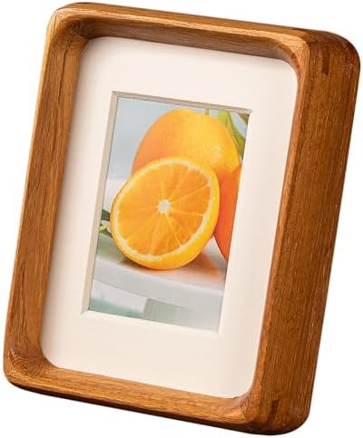 3x4 Teak Wood Picture Frame with 2x3 Opening Mat, Small Tabletop Photo Frame for Desk Display, Mini Frame for Instant Photos, Wallet Pictures & Mini Prints