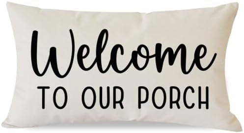 PANDICORN Decorative Throw Pillow Covers 12x20 Welcome to Our Porch, Cream