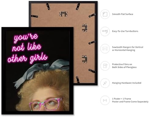 Poster Master You're Not Like Other Girls Print - Pink Neon Poster - Altered & Pop Art - Housewarming Gift for Men & Women - Decor for Bedroom, Living Room or Dorm - 16x20 Black Framed