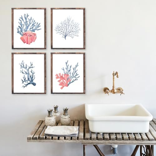 Beach Decor Art Prints (Set of 4) - Unframed - 8x10s | Serene and Inviting Coral-Themed Wall Art Prints | Perfect for Nautical and Ocean-Inspired Home Decor | Bathroom Wall Decor | Apartment Décor's