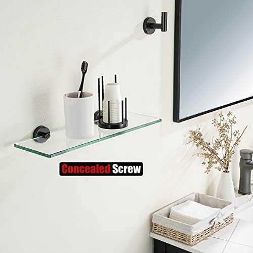 JQK Bathroom Glass Shelf Oil Rubbed Bronze, Tempered Glass Shower Storage 16 by 5 inches, 304 Stainless Steel ORB Wall Mount 2 Pack, TGS101L16-ORB-P2