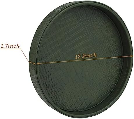 HofferRuffer Faux Leather Round Serving Tray, Vegan Croco Leather Decorative Tray, Food Tray for Storage Drinks, Snack & Cosmetics, Dia.12'' x 1.6'' (Green)
