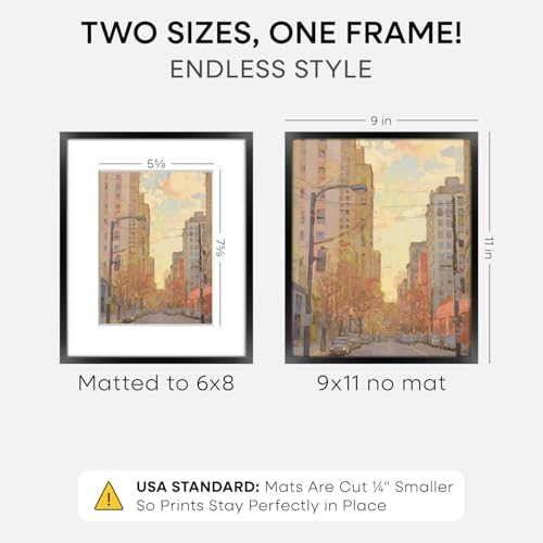 Homeforia 9x11 Black Picture Frame, High-End Metal, 6x8 Mat, Glass