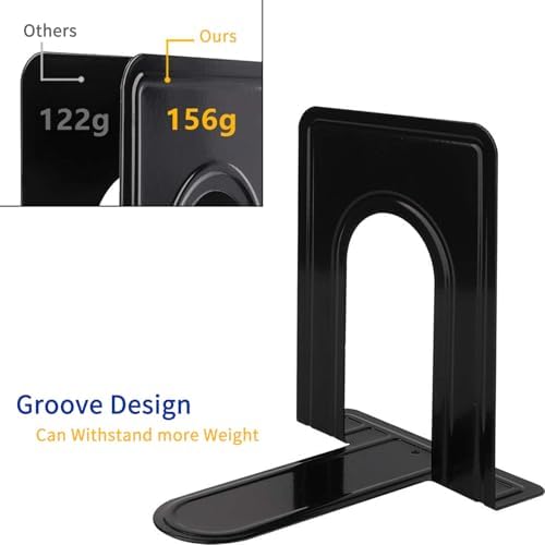 Metal Bookends 20 Pack Black Heavy Duty Nonskid Supports 6.6in | Black Metal, 10 Pairs, Plain L-Shape Design, Nonskid Supports, for Heavy Books Home Office School and Library Shelves