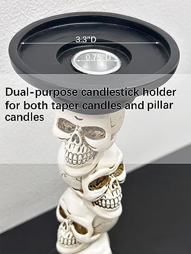 Pillar Candle Holder for Halloween Decoration Indoor, Skull Candlestick Holder, Skeleton Candlestick Holder Spooky Decor Black Taper Candle Holders