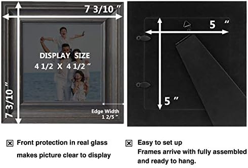 LaVie Home 5x5 Picture Frames (3 Pack, Assorted Colors) Rustic Wood Grain Photo Frame Set with High Definition Glass for Wall Mount & Table Top Display, Set of 3 Square Frame