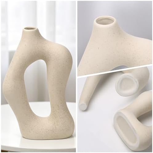White Ceramic Decorative Vases Set of 2, Nordic Minimalist Modern Vases for Table, Wedding, Living Room, Bedroom, Office Home Decoration