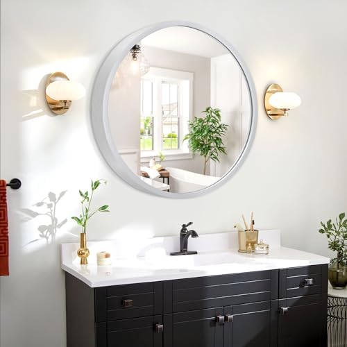 JJUUYOU Round Mirror Sliver Round Wall Mirror Metal Frame Bathroom Mirrors Circle Mirrors for Wal Living Room Bedroom Vanity Entryway Hallway 20 inch