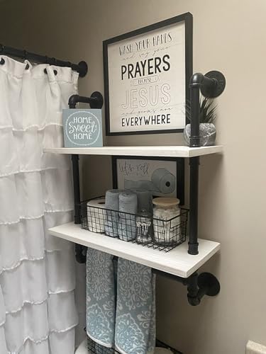 ROGMARS White Bathroom Floating Shelves for Wall Industrial Pipe Shelving