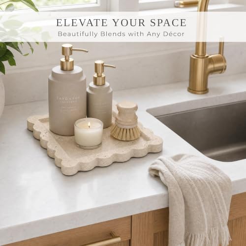 Decorative Scalloped Tray - Beautiful Travertine Stone Inspired 8"x8" Vanity Tray for Jewelry, Perfume and Trinkets - The Perfect Resin Decor Accent for Any Bathroom, Nightstand & Marble Coffee Table