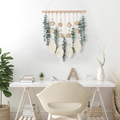 Artificial Eucalyptus Wall Hanging Faux Greenery Decor with Macrame Leaves