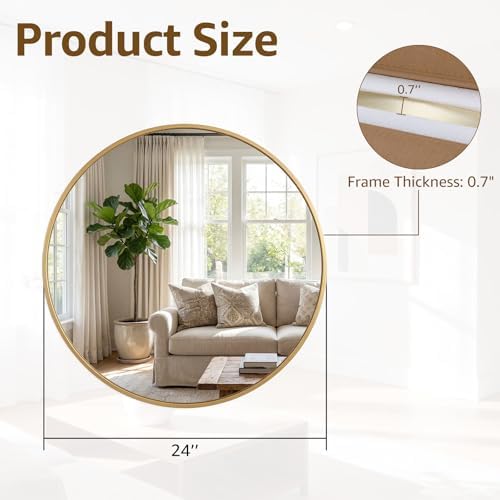 DUMOS 24 Inch Round Wall Mirror, Bathroom Mirrors for Over Sink | Matte Metal Framed Circle Mirror, Wall Decor for Bedroom, Entryway, Anti-Rust, Tempered Glass, Hanging or Leaning, Black
