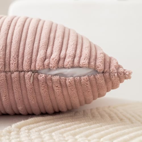 Kevin Textile Striped Corduroy 18”x18” Pillow Covers 2 Pack, Baby Pink
