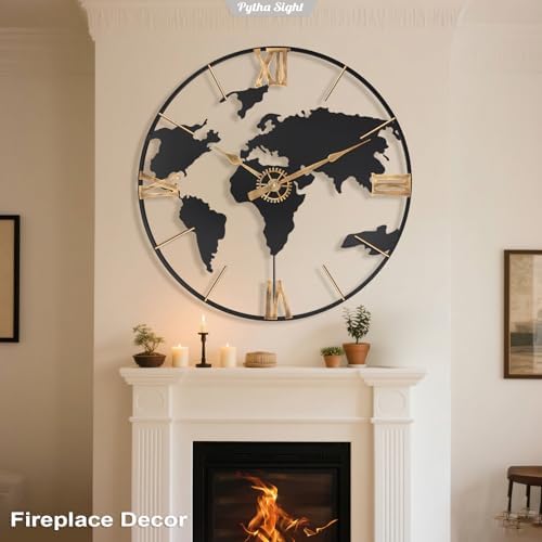 Pytha Sight 30 Inch Large Extra Giant Oversized Roman World Map Wall Clock