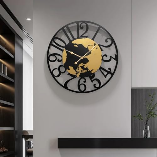 Wall Clock，Decorative Wall Clocks for Living Room Decor，World Map Design Metal Frame for Corridor, Staircase, Kitchen, Outdoor & Thoughtful Gift
