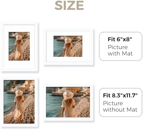 Muzilife White A4 Picture Frame with Mat, Clear Shatterproof Cover,2 Pack