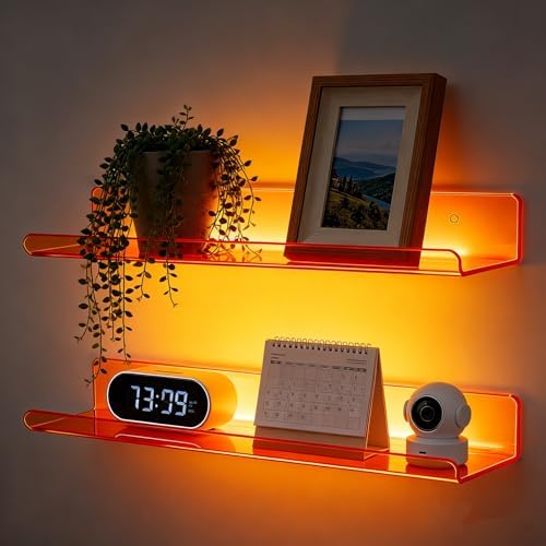 ROYALITA 2-Pack Acrylic Shelves Wall Mounted, 17 Inch Display Shelves