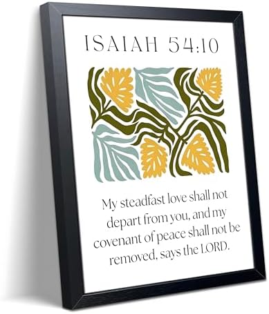 Framed Isaiah 54:10 Bible Verse Wall Art, Christian Floral Canvas Wall Decor Painting, Boho Religious Inspirational Scripture Print Poster Picture for Living Room Bedroom Prayer Room Home Decor 12x16 Inch
