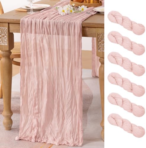 6 Pack Pink Table Runner 10ft Rustic Gauze Cheesecloth Table Decor
