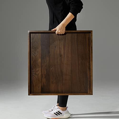 24" Square Handmade XL Black Walnut Wood Ottoman Tray with Handle
