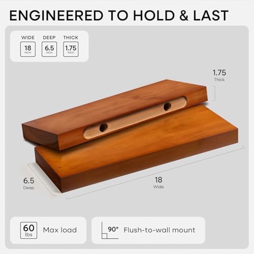 Homeforia 18 Inch Floating Shelves, High-End Solid Pine Wood, Set of 2