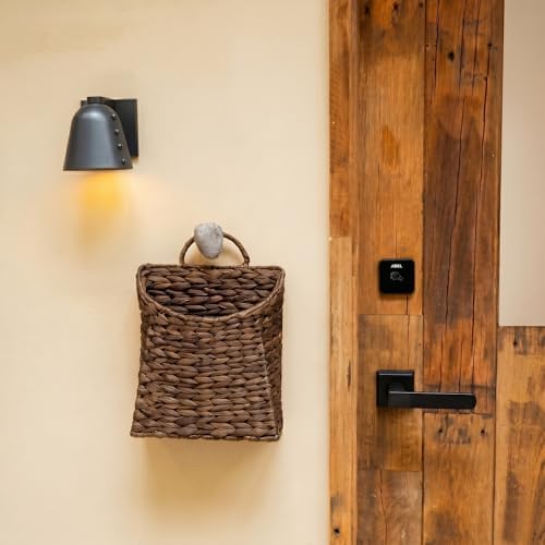 PINXIURY Water Hyacinth Hand Woven Basket, Wicker Hanging Wall Basket, handmade Decor & Storage Organizer for Entryway, Bathroom, Living Room, Farmhouse, and Front Door, 8.7 x 4.7 x 11.4 inch, Coffee