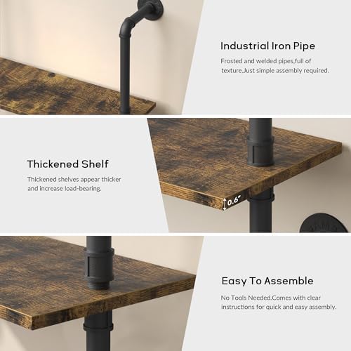 Merapi 5 Tier Rustic Industrial Pipe Floating Wall Shelves