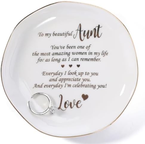 HOME SMILE Christmas Mothers Day Appreciation Birthday Gifts for Aunt from Newphew or Niece-Ceramic Ring Dish Jewelry Tray-Stocking Stuffers for Aunt