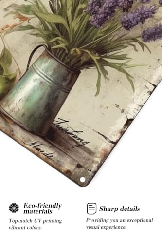 12x16 inches Retro Vintage Garden Lavender Flowers Metal Tin Sign, Retro Tin Sign Flower Lavender Metal Wall Panel, Retro Art Decoration for Home Club Cabin Garage Store Bar Cafe Farm(118B)